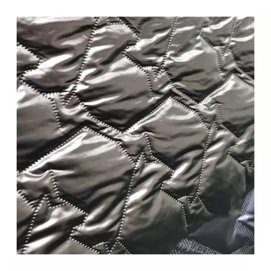 Polyester taffeta waterproof fabric with transfer pearlescent film and Ultrasonic quilting